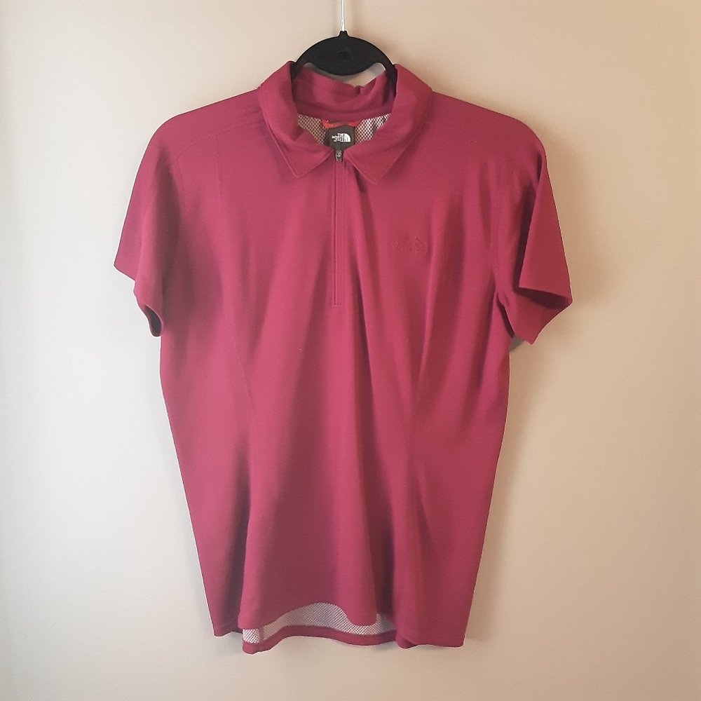 North Face Women's Short Sleeve Golf Tennis Polo Shirt, Pink Quarter Zip | L